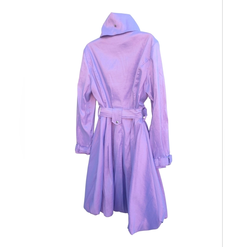 Vintage 90s Y2K Lavender Iridescent Balloon HemTrench Coat Belted High Neck S/M - Picture 3 of 3